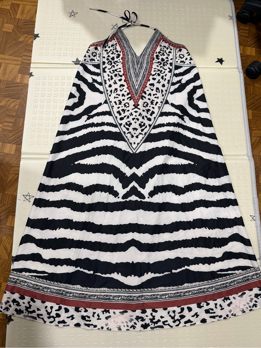Black & White Zebra Print Maxi Dress with Red Accent - Picture 2 of 2